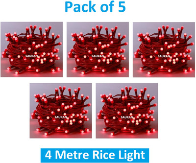 Sauran 15 LEDs 4 m Red Steady String Rice Lights(Pack of 5)