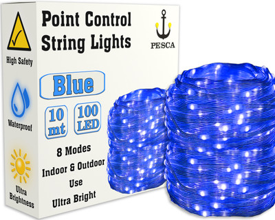 PESCA 100 LEDs 10 m Blue Steady String Rice Lights(Pack of 1)