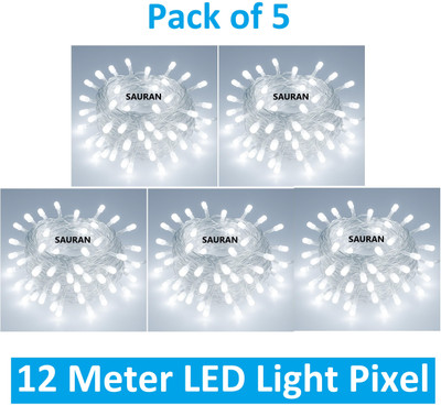 Sauran 38 LEDs 12 m White Steady String Rice Lights(Pack of 5)