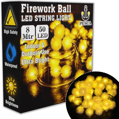 PESCA 50 LEDs 8 m Yellow Steady Ball Rice Lights(Pack of 1)