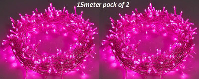 REIRSON 50 LEDs 15 m Pink Steady String Rice Lights(Pack of 2)