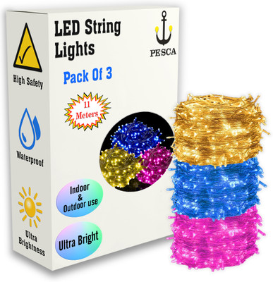 PESCA 40 LEDs 11 m Yellow, Blue, Pink Steady String Rice Lights(Pack of 3)