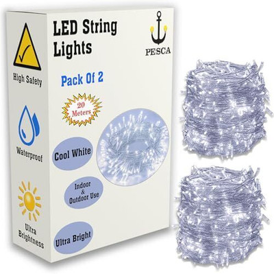 PESCA 60 LEDs 19.99 m White Steady String Rice Lights(Pack of 2)