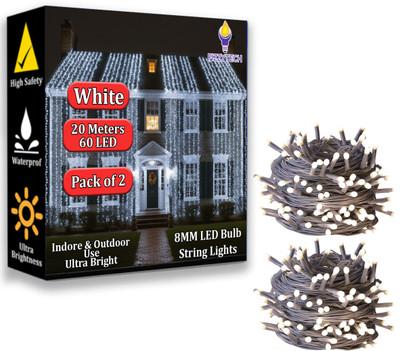FIZZYTECH 60 LEDs 20 m White Steady String Rice Lights(Pack of 2)