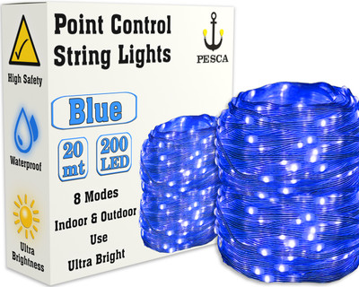 PESCA 200 LEDs 20 m Blue Steady String Rice Lights(Pack of 1)