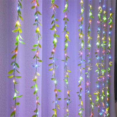 Artificial Vine Leaf Curtain LED String Light, 200L EDs 8 Modes, Remote Control 200 LEDs 3 m Multicolor Flickering, Steady Leaf Rice Lights(Pack of 1)