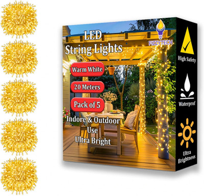 FIZZYTECH 60 LEDs 20 m Yellow Steady String Rice Lights(Pack of 5)
