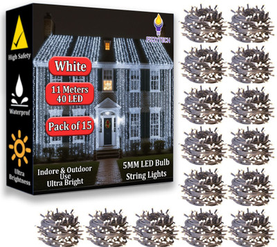 FIZZYTECH 40 LEDs 11 m White Steady String Rice Lights(Pack of 15)