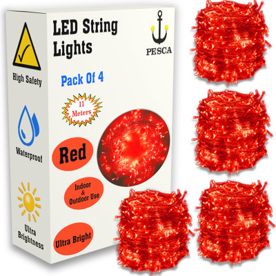 PESCA 40 LEDs 11 m Red Steady String Rice Lights(Pack of 4)
