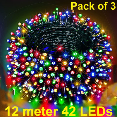 Trendx 42 LEDs 12 m Multicolor Flickering, Color Changing, Steady String Rice Lights(Pack of 3)