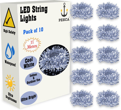 PESCA 40 LEDs 11 m White Steady String Rice Lights(Pack of 10)