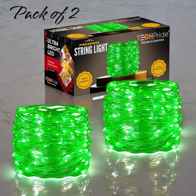 TechPride 40 LEDs 11 m Green Steady String Rice Lights(Pack of 2)