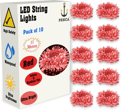 PESCA 40 LEDs 11 m Red Steady String Rice Lights(Pack of 10)