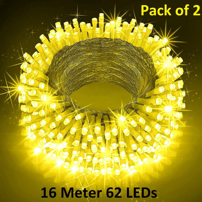 Trendx 62 LEDs 16 m Gold Steady String Rice Lights(Pack of 2)