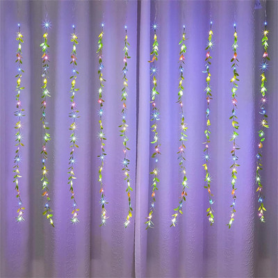 Artificial Vine Leaf Curtain LED String Light, 200L EDs 8 Modes, Remote Control 200 LEDs 3 m Multicolor Flickering, Steady Leaf Rice Lights(Pack of 1)