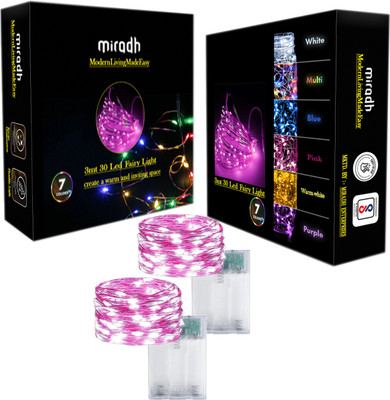 MIRADH 30 LEDs 3 m Pink Steady String Rice Lights(Pack of 2)