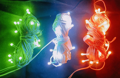 s k traders 30 LEDs 15 m Orange, White, Green Steady String Rice Lights(Pack of 3)