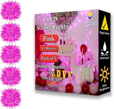 FIZZYTECH 40 LEDs 11 m Pink Color Changing String Rice Lights(Pack of 5)