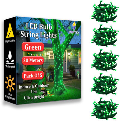 FIZZYTECH 60 LEDs 20 m Green Steady String Rice Lights(Pack of 5)