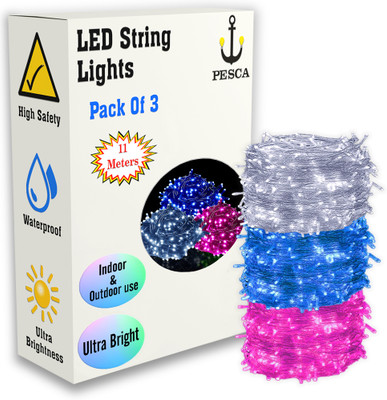 PESCA 40 LEDs 11 m White, Blue, Pink Steady String Rice Lights(Pack of 3)