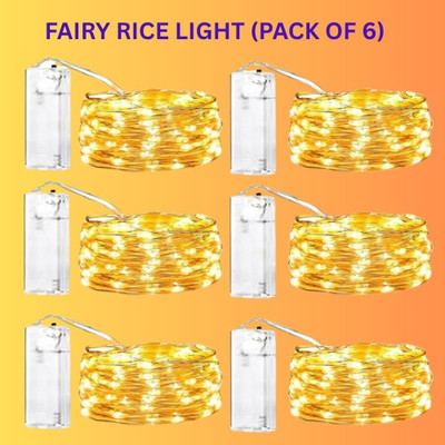 TurboTraders 30 LEDs 0.11 m Yellow Steady String Rice Lights(Pack of 6)