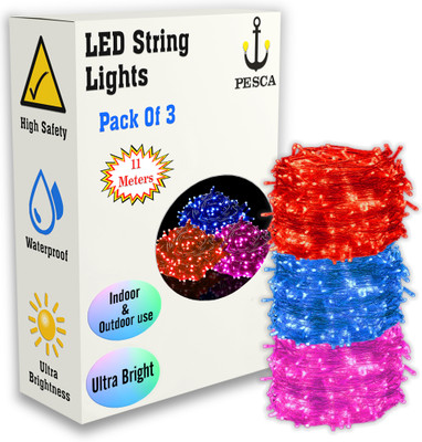 PESCA 40 LEDs 11 m Red, Blue, Pink Steady String Rice Lights(Pack of 3)