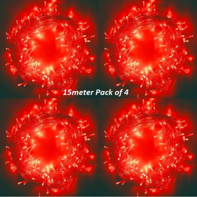 REIRSON 50 LEDs 15 m Red Steady String Rice Lights(Pack of 4)