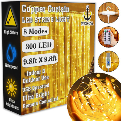 PESCA 300 LEDs 3.66 m Yellow Flickering, Steady String Rice Lights(Pack of 1)