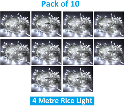 Sauran 15 LEDs 4 m White Steady String Rice Lights(Pack of 10)