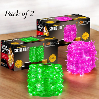 TechPride 40 LEDs 11 m Green, Pink Steady String Rice Lights(Pack of 2)