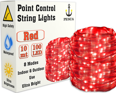 PESCA 100 LEDs 10 m Red Steady String Rice Lights(Pack of 1)