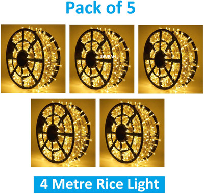 Sauran 15 LEDs 4 m Yellow Steady String Rice Lights(Pack of 5)