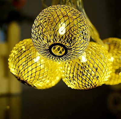 Kingdom 10 LEDs 3 m Gold Steady Ball Rice Lights(Pack of 1)