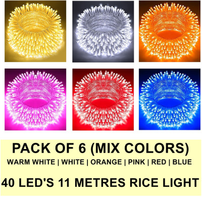 Dreamica 40 LEDs 11 m Multicolor Steady String Rice Lights(Pack of 6)