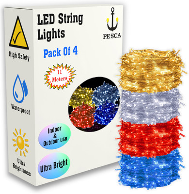 PESCA 40 LEDs 11 m Yellow, White, Red, Blue Steady String Rice Lights(Pack of 4)