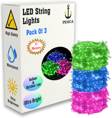 PESCA 40 LEDs 11 m Green, Blue, Pink Steady String Rice Lights(Pack of 3)