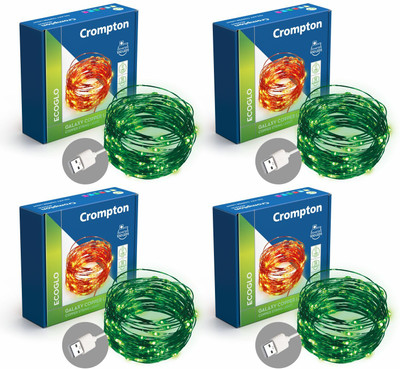 Crompton 100 LEDs 10 m Green Steady String Rice Lights(Pack of 4)