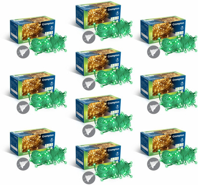 Crompton 48 LEDs 10 m Green Steady String Rice Lights(Pack of 10)