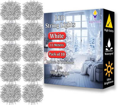 FIZZYTECH 40 LEDs 11 m White Steady String Rice Lights(Pack of 10)