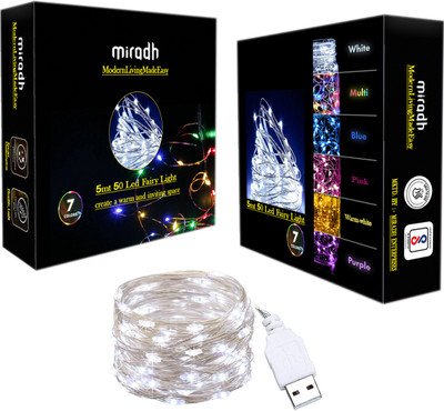 MIRADH 50 LEDs 5 m White Steady String Rice Lights(Pack of 1)