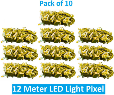 Sauran 38 LEDs 12 m Yellow Steady String Rice Lights(Pack of 10)