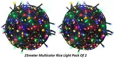 REIRSON 100 LEDs 25 m Multicolor, Black Color Changing, Flickering String Rice Lights(Pack of 2)