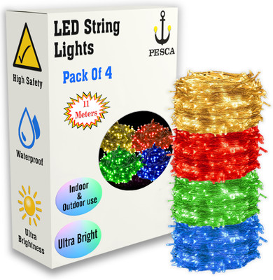 PESCA 40 LEDs 11 m Yellow, Red, Green, Blue Steady String Rice Lights(Pack of 4)