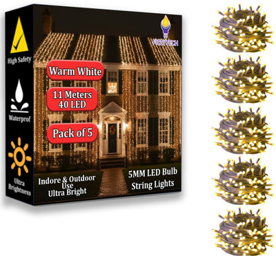 FIZZYTECH 40 LEDs 11 m Yellow Steady String Rice Lights(Pack of 5)