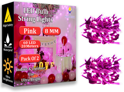 FIZZYTECH 60 LEDs 20 m Pink Steady String Rice Lights(Pack of 2)