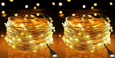 Groeien 100 LEDs 5 m Yellow Steady String Rice Lights(Pack of 2)