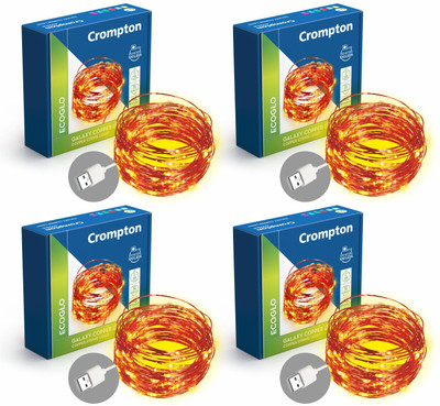 Crompton 100 LEDs 10 m Yellow Steady String Rice Lights(Pack of 4)