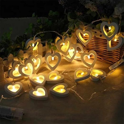 DODECROO 14 LEDs 3 m Yellow Steady Heart Rice Lights(Pack of 1)