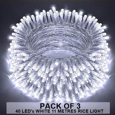 Dreamica 40 LEDs 11 m White Steady String Rice Lights(Pack of 3)