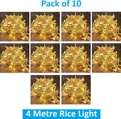 Sauran 15 LEDs 4 m Yellow Steady String Rice Lights(Pack of 10)